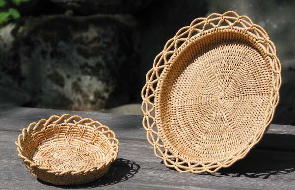 Coiled baskets from birch roots